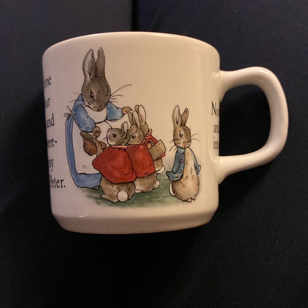 Vintage 1981 Wedgwood Peter Rabbit Mug - White, Blue, Pink